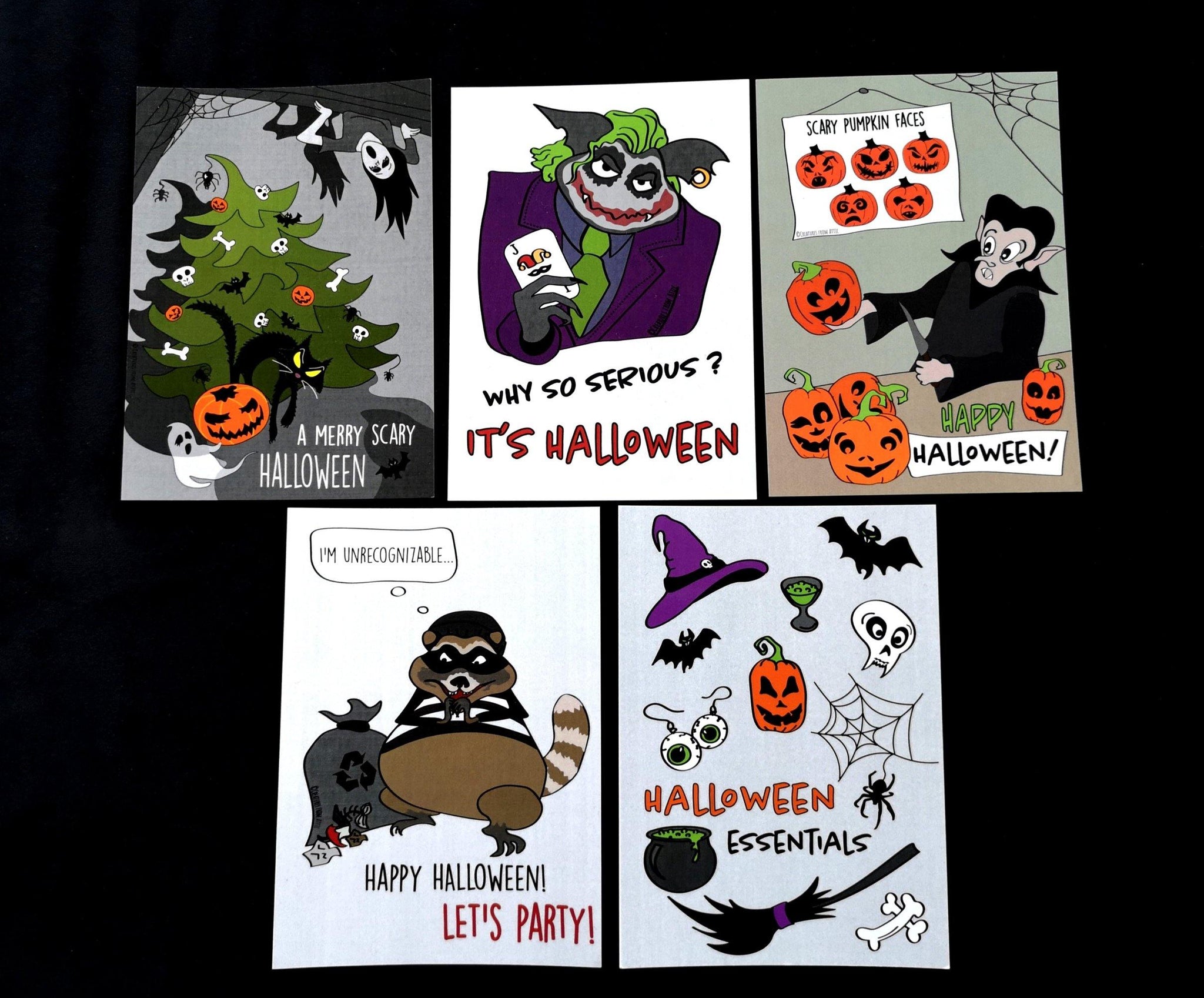 Halloween greeting cards (5 different cards) - miniAttic