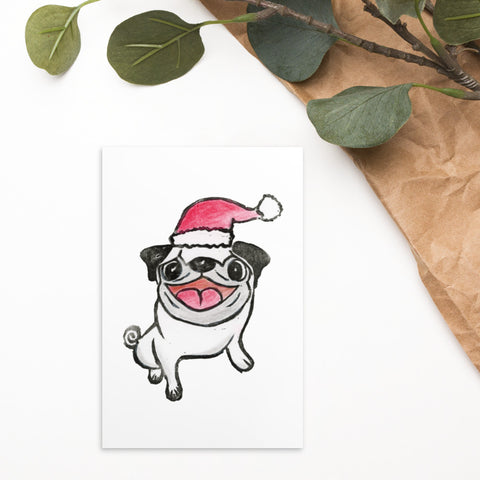 Pug Christmas - Linocut Illustration